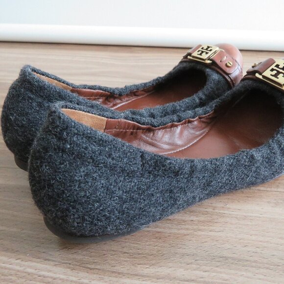 TORY BURCH Ambrose Sienna Flannel Wool Cap Toe Flats Shoes Officecore Academia - Picture 7 of 14